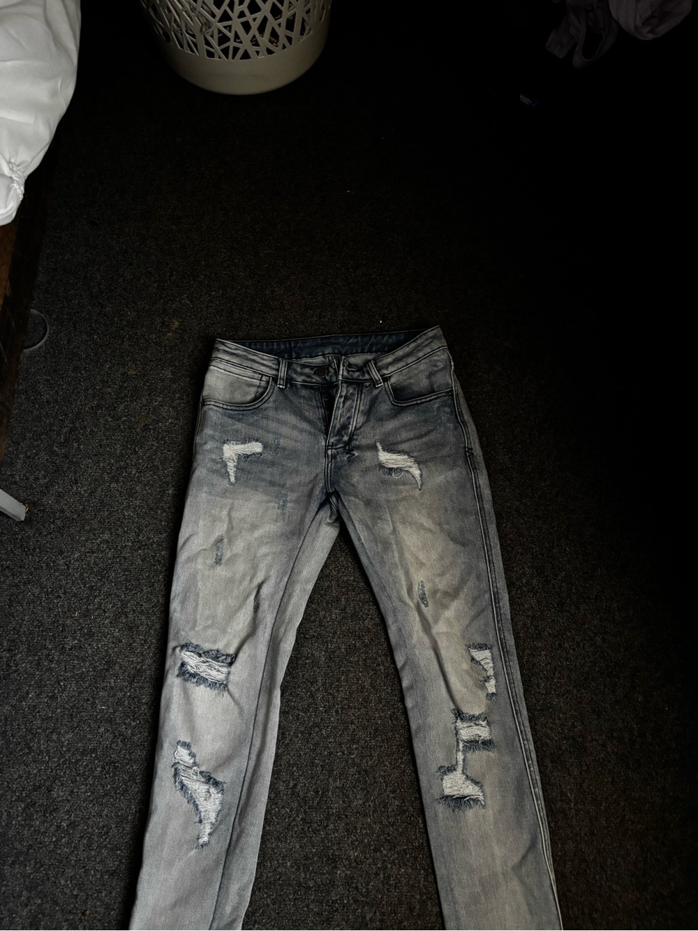 & Other Stories Washed Gray Distressed Skinny Jeans